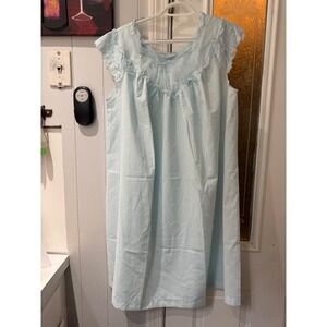 Vintage Sears Perma-Prest Blue Lace Floral Nightgown Babydoll Sleepwear 36-38